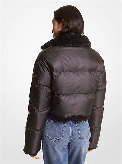 michael kors black shearling reversible coat|Quilted Ciré and Faux Shearling Reversible Jacket .